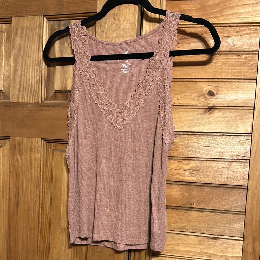 American Eagle Outfitters Pink Lace Trim Tank Top